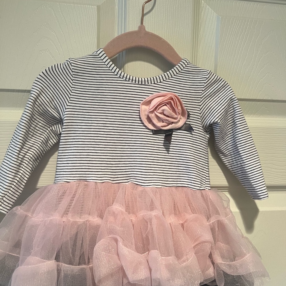 FAO Schwarz Striped Dress with Pink Tulle Skirt